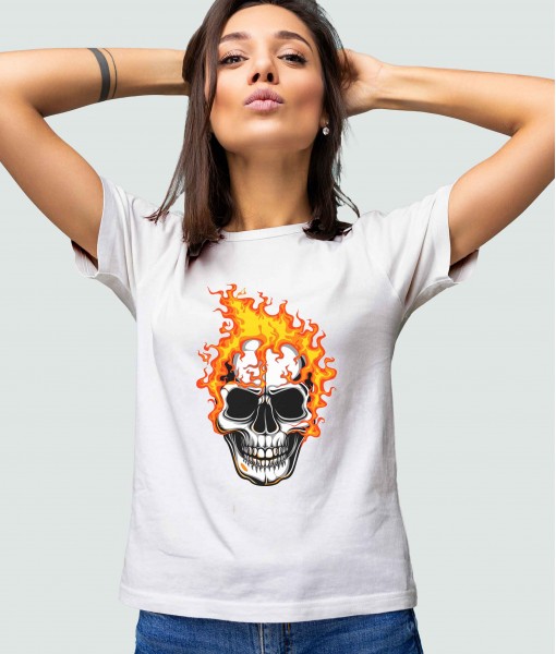 Дамска тениска с щампа Готика Огнен череп - TShirtArtShop.com